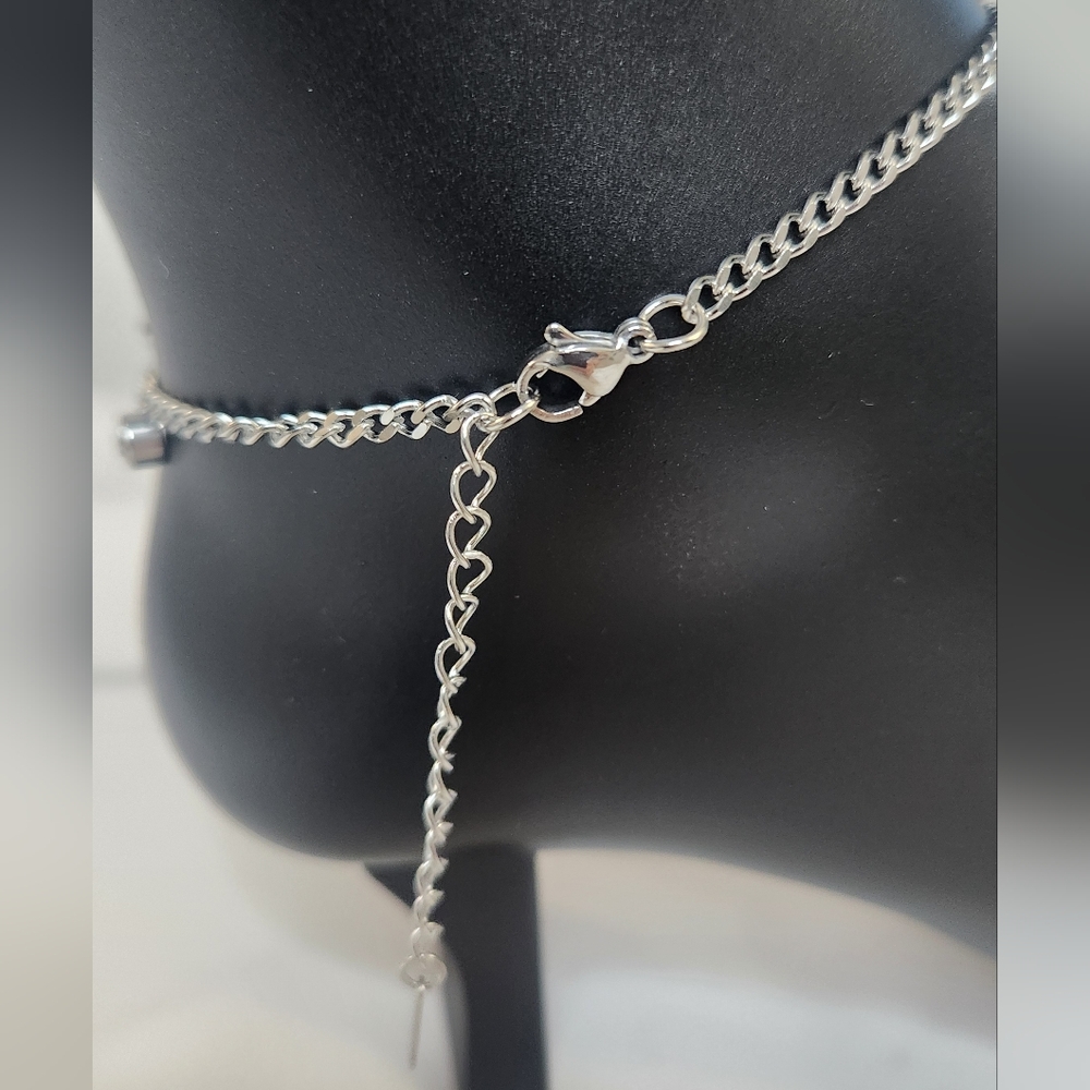 Boho Silver Diamond Dangle Anklet Bracelet - Picture 6 of 10